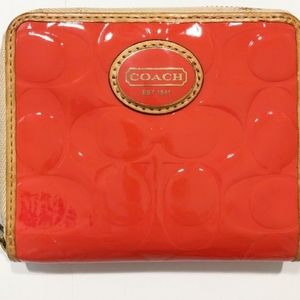 Coach Peyton Embossed Orange Patent Leather Wallet